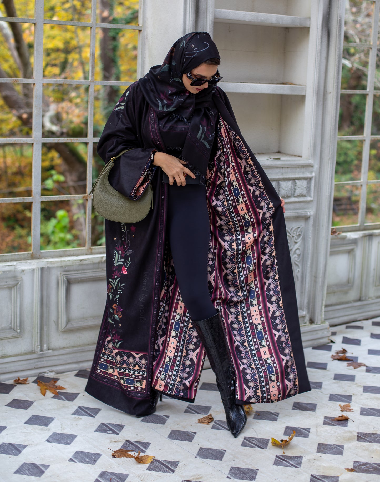 Black abaya, made of soft suede fabric