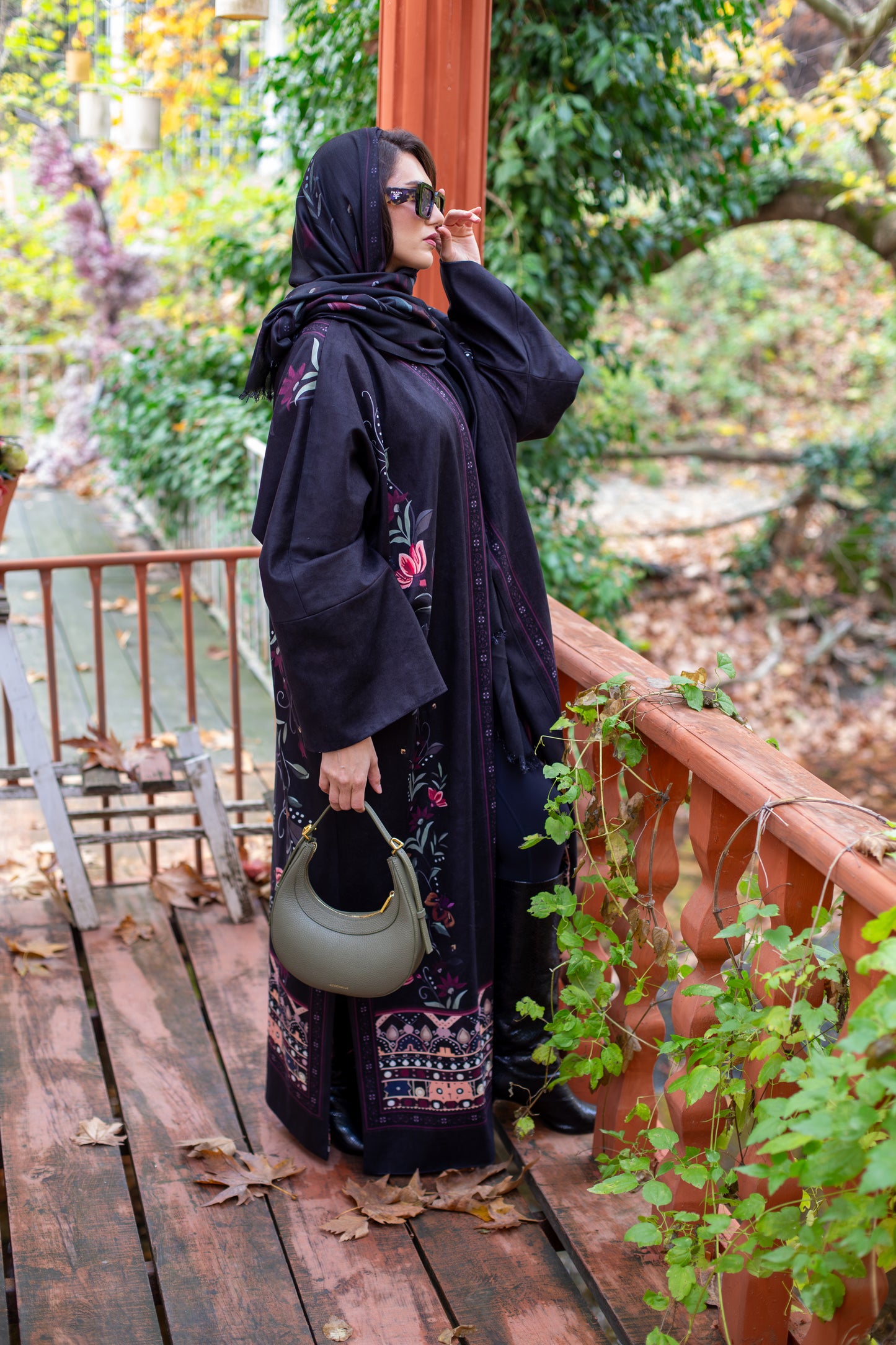 Black abaya, made of soft suede fabric